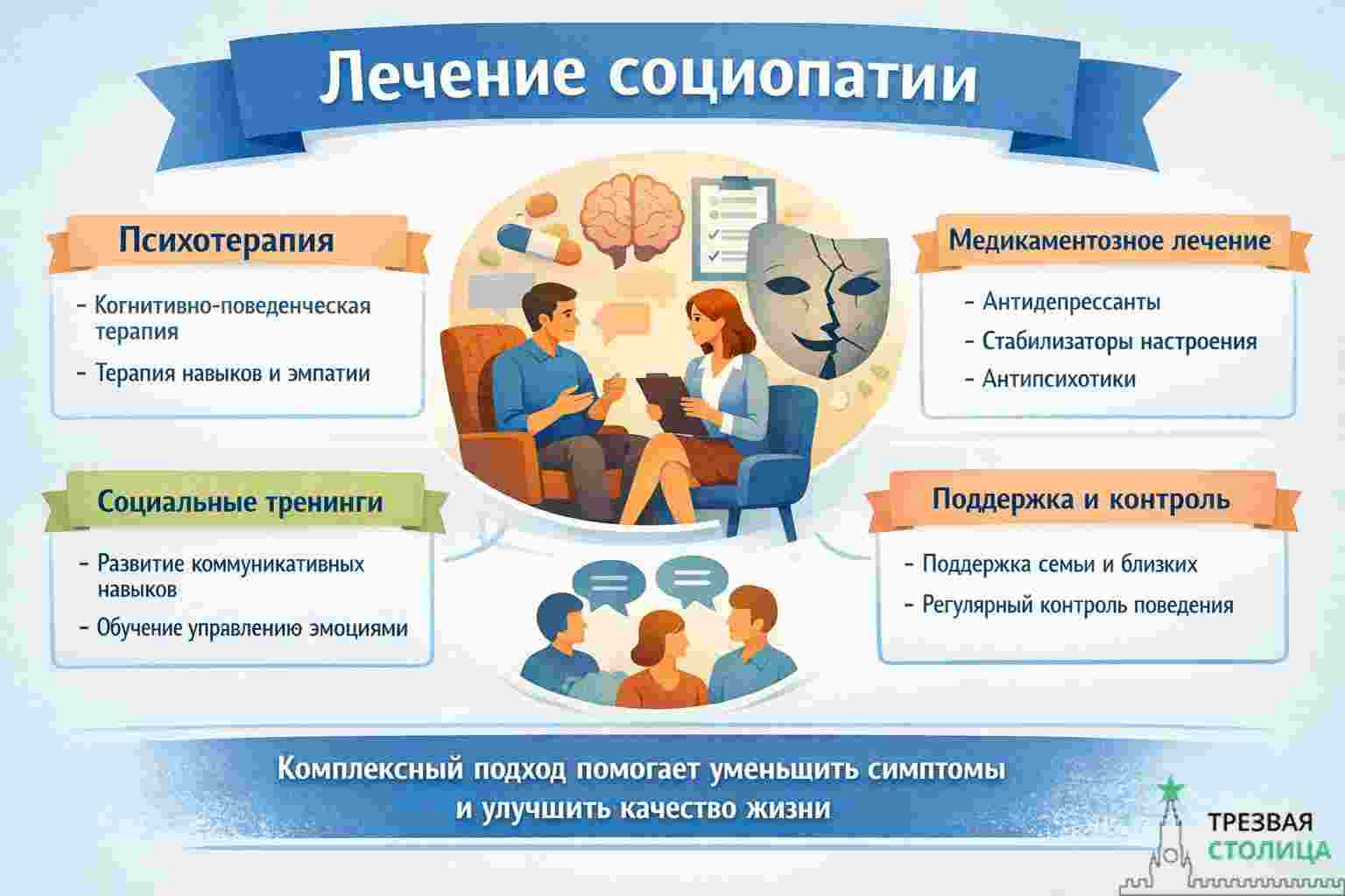 Лечение социопатии Рекомендации по лечению социопатии